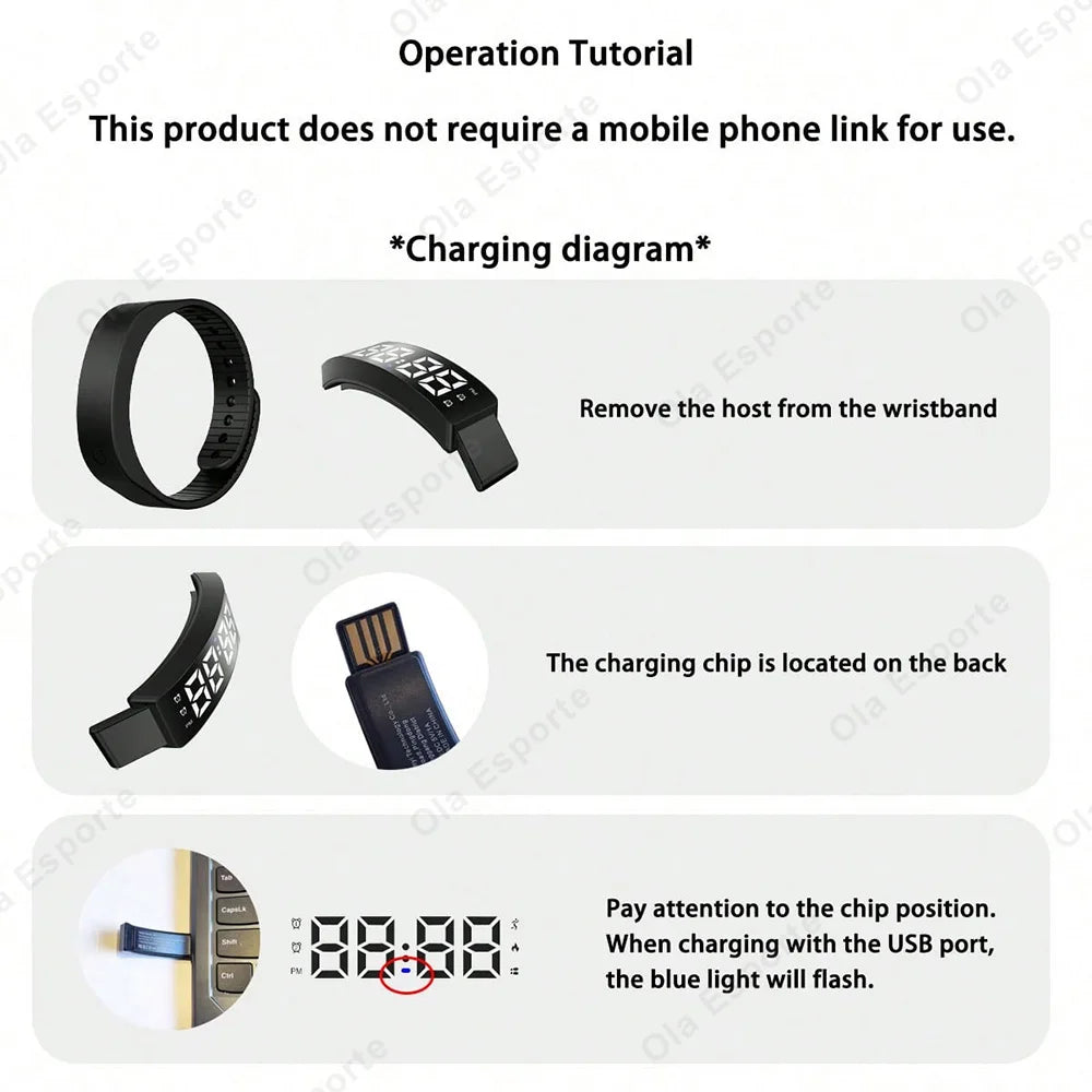 LED Digital Alarm Clock Watch Adjustable Snooze-proof Bracelet