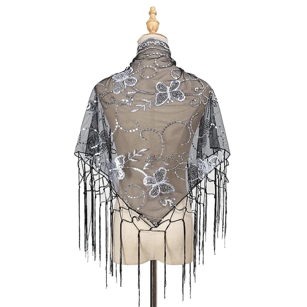 Women's Floral Lace Scarf Shawl – Boho Headscarf & Bandana