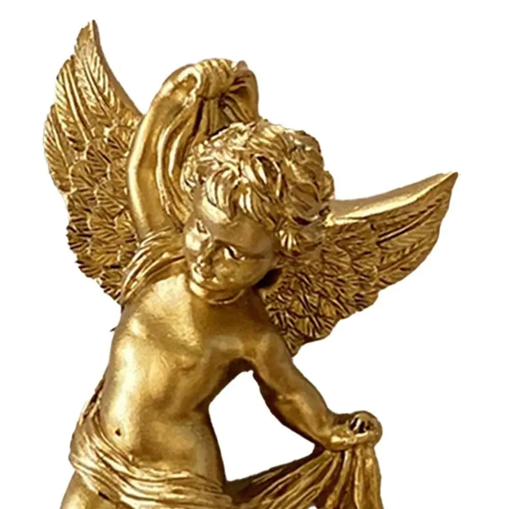 Cherub Angel Statue Pair – Gold Resin Desktop & Wall Ornament