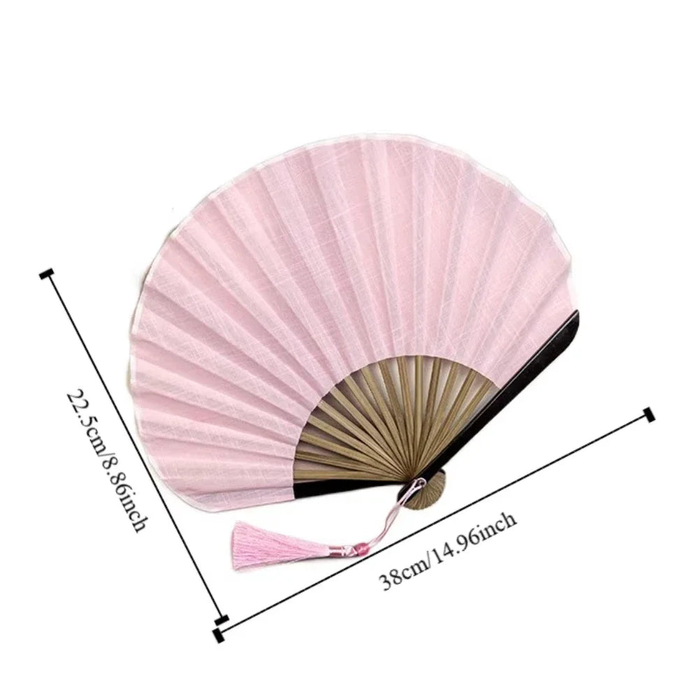 Japanese Retro Shell Shaped Fan Silk Cloth Bamboo Folding Fans