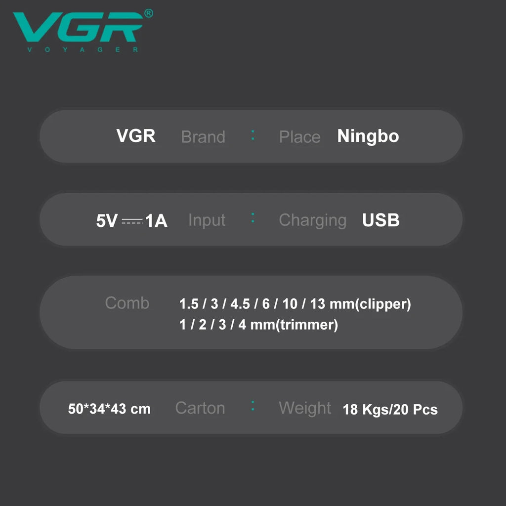 VGR V-646 Professional Rechargeable Hair Clipper Set for Men