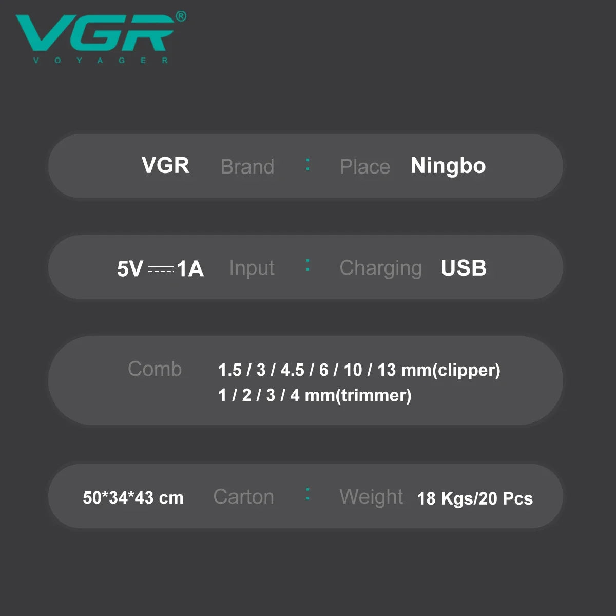 VGR V-646 Professional Rechargeable Hair Clipper Set for Men