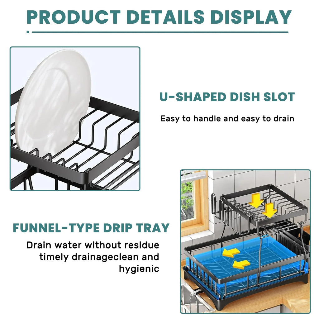 Large 2-tier Dish Drying Rack Kitchen Countertops Removable