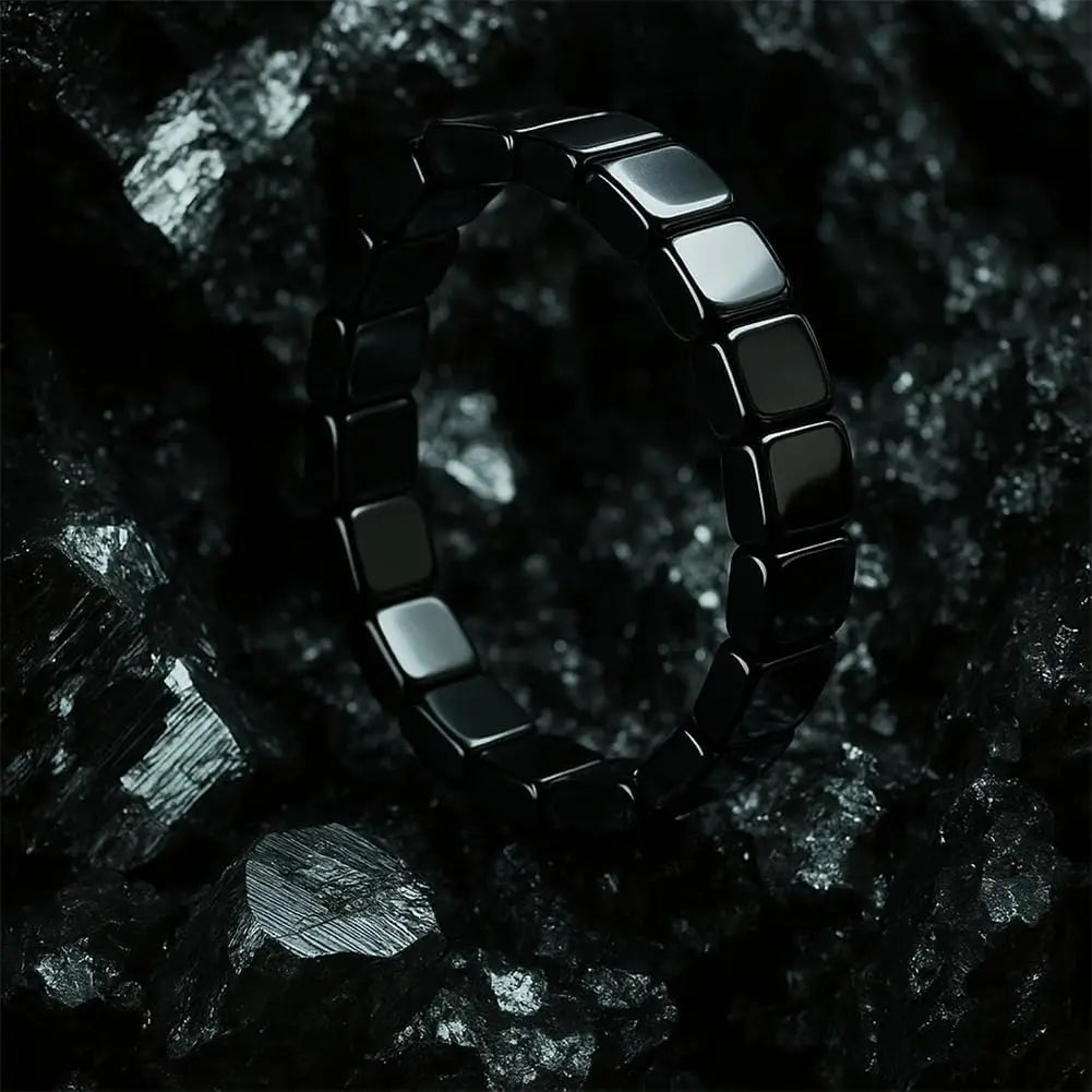 Hematite Black Obsidian Square Bead Stretch Bracelet | Men & Women