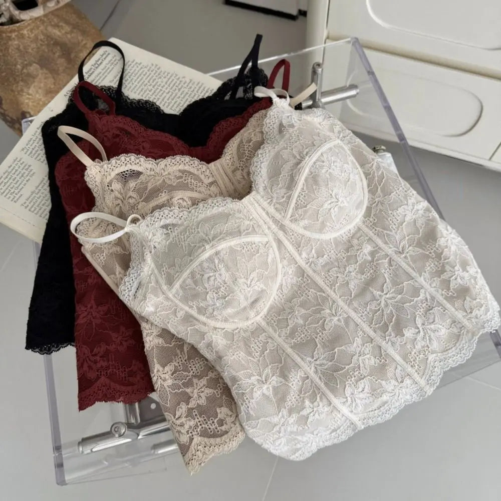 Mesh Flower Lace Crop Camisole Top with Pads | Women's Summer
