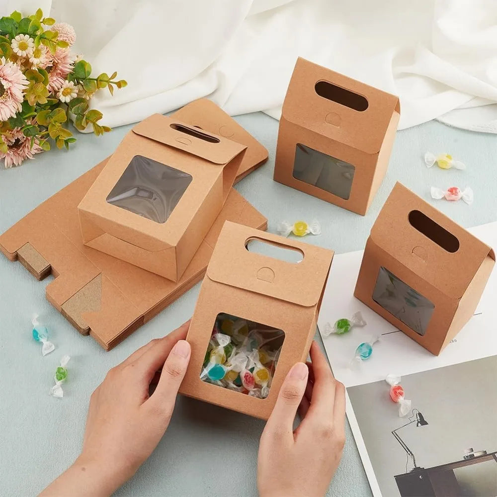 Kraft Paper Treat Boxes with Clear Window – 24 Pack Gift Boxes