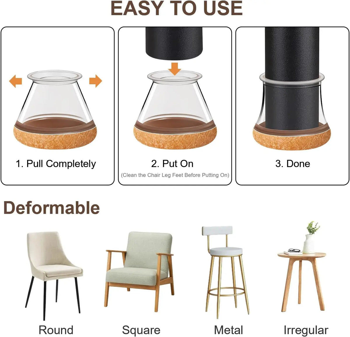 24-Pack Silicone Chair Leg Caps – Transparent Floor Protectors