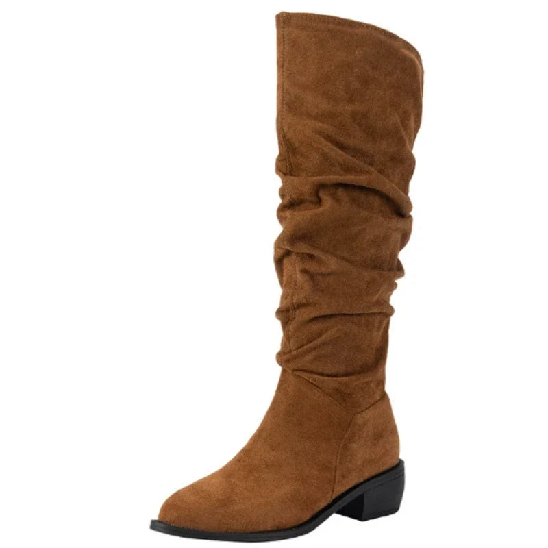 Women's Knee-High Boots – Square Heel Round Toe Winter Boots