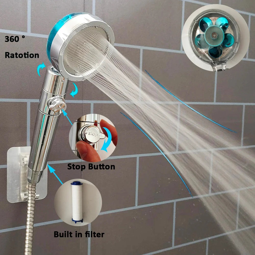 High-Pressure Turbo Shower Head | Filter & Water-Saving Button