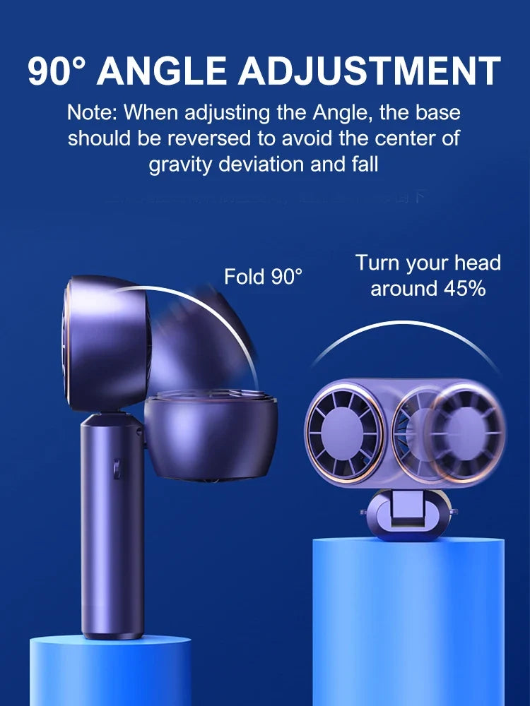 USB Rechargeable Neck Fan – Folding, Digital Display, 2400mAh