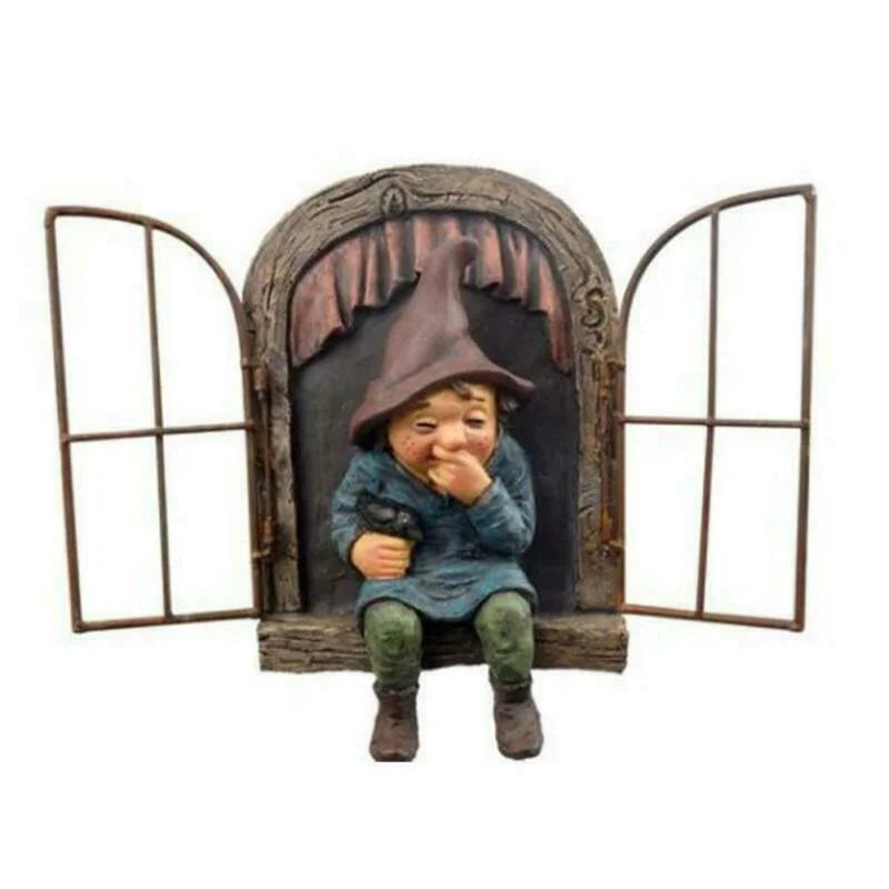 Naughty Garden Gnome Statue – Tree Hugger Elf Yard Decor