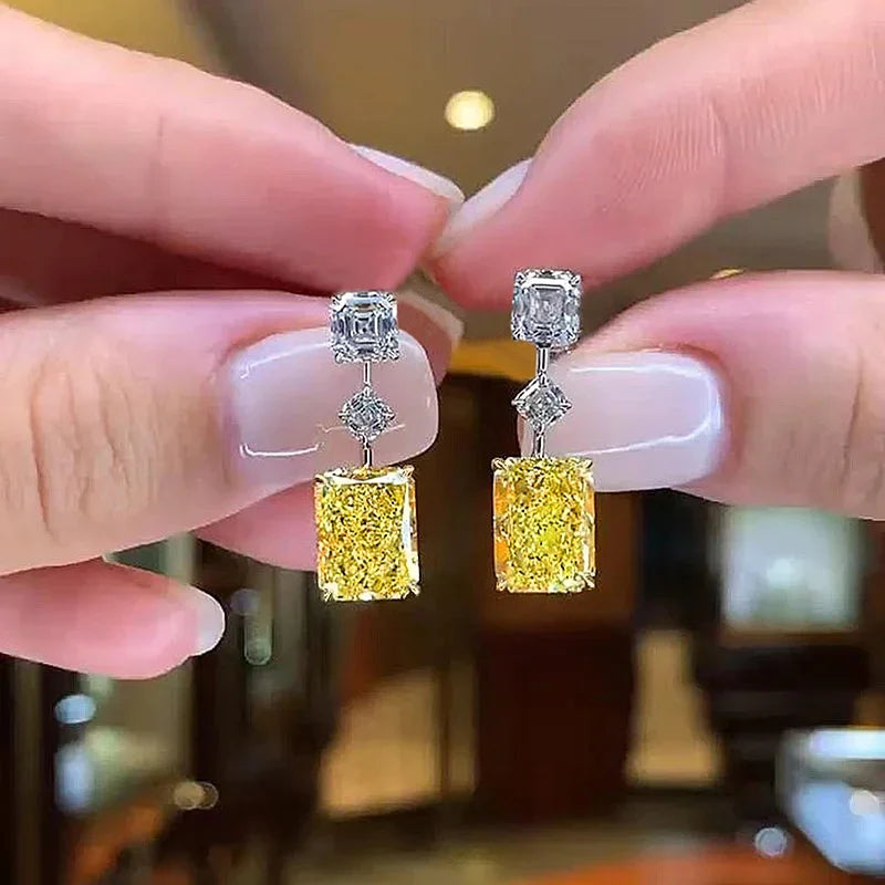 Huitan CZ Drop Earrings – Yellow & White Cubic Zirconia