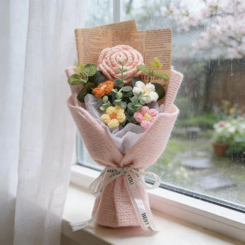 Artificial Flower Crochet Bouquet Handmade Anniversary Sunflower
