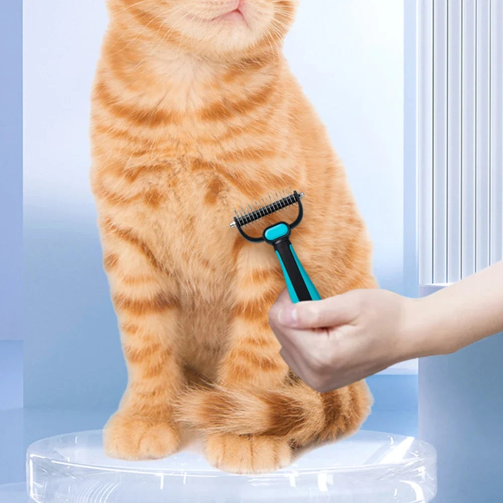 2-in-1 Double-Sided Pet Grooming Rake for Cats & Dogs