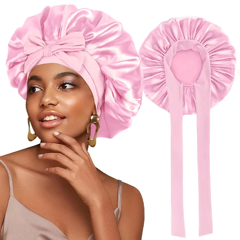 Elastic Ribbon Solid Shower Cap Wide Edge Round Bathing Hat
