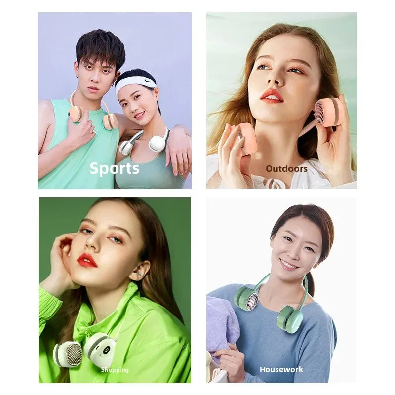 URGGU Bladeless Neck Fan – USB Rechargeable with Digital Display