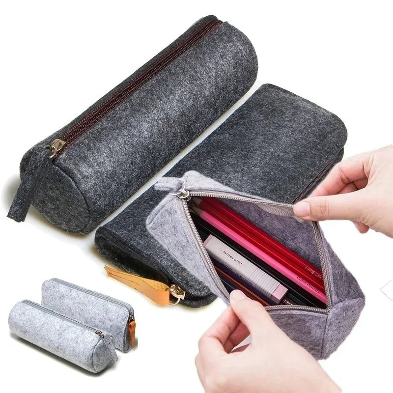 Retro Felt Pencil Pen Case Pouch Zipper Bag Portable Purse School