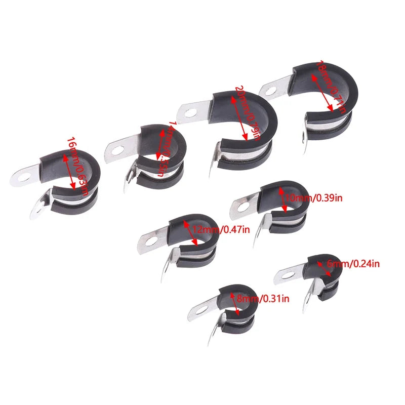 5-Pack Rubber-Lined P Clips 6–20mm | Stainless Steel Pipe Clamps