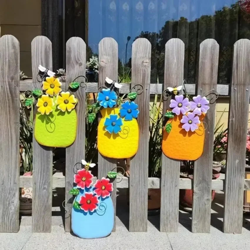 Metal Flower Wall Vases – Outdoor Fence & Patio Garden Decor