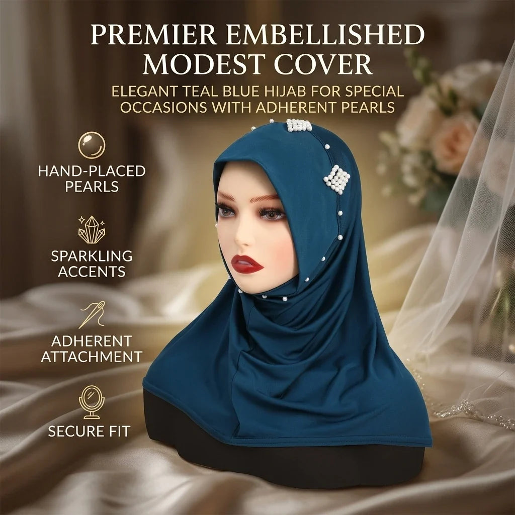 Women's Pearl Embellished Hijab Hat | Elastic Knit Base Cap