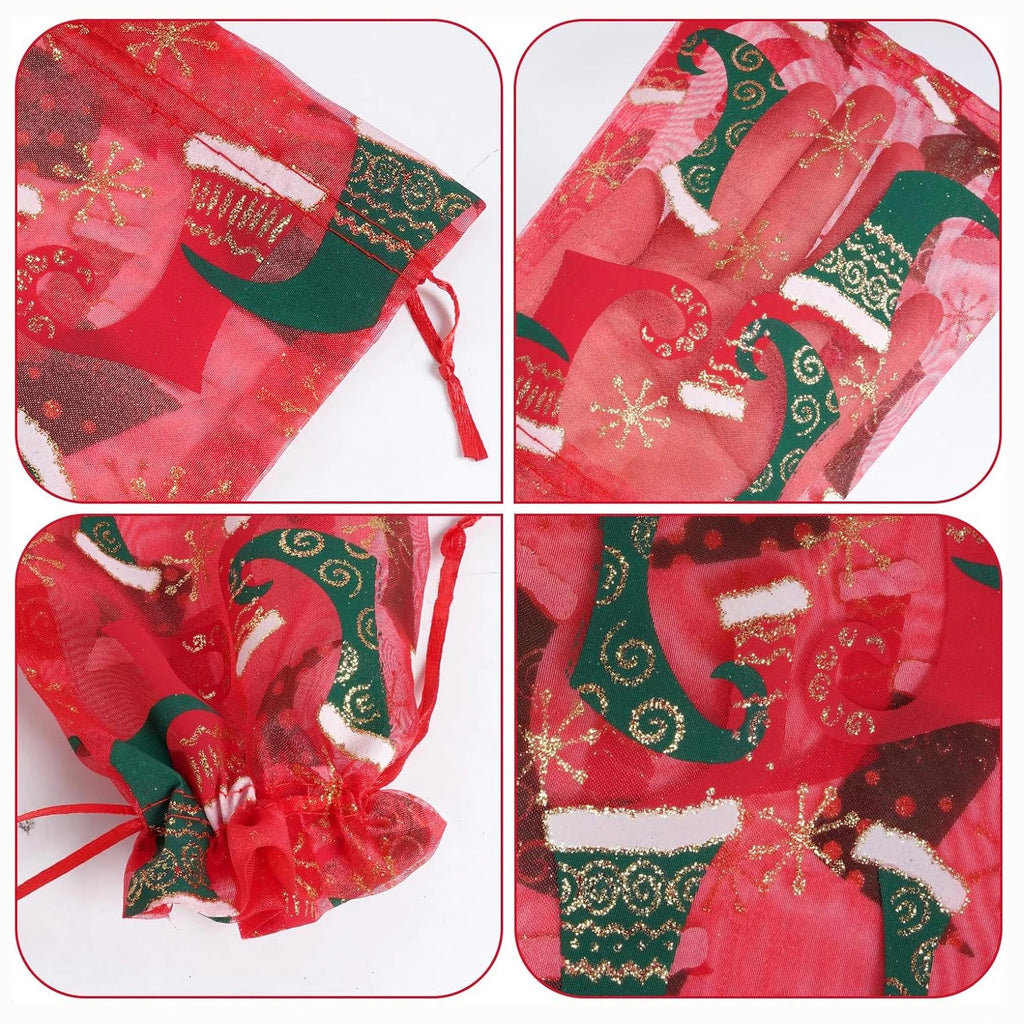 Christmas Drawstring Mesh Gift Bags | Organza Set 3 or 5 Pcs