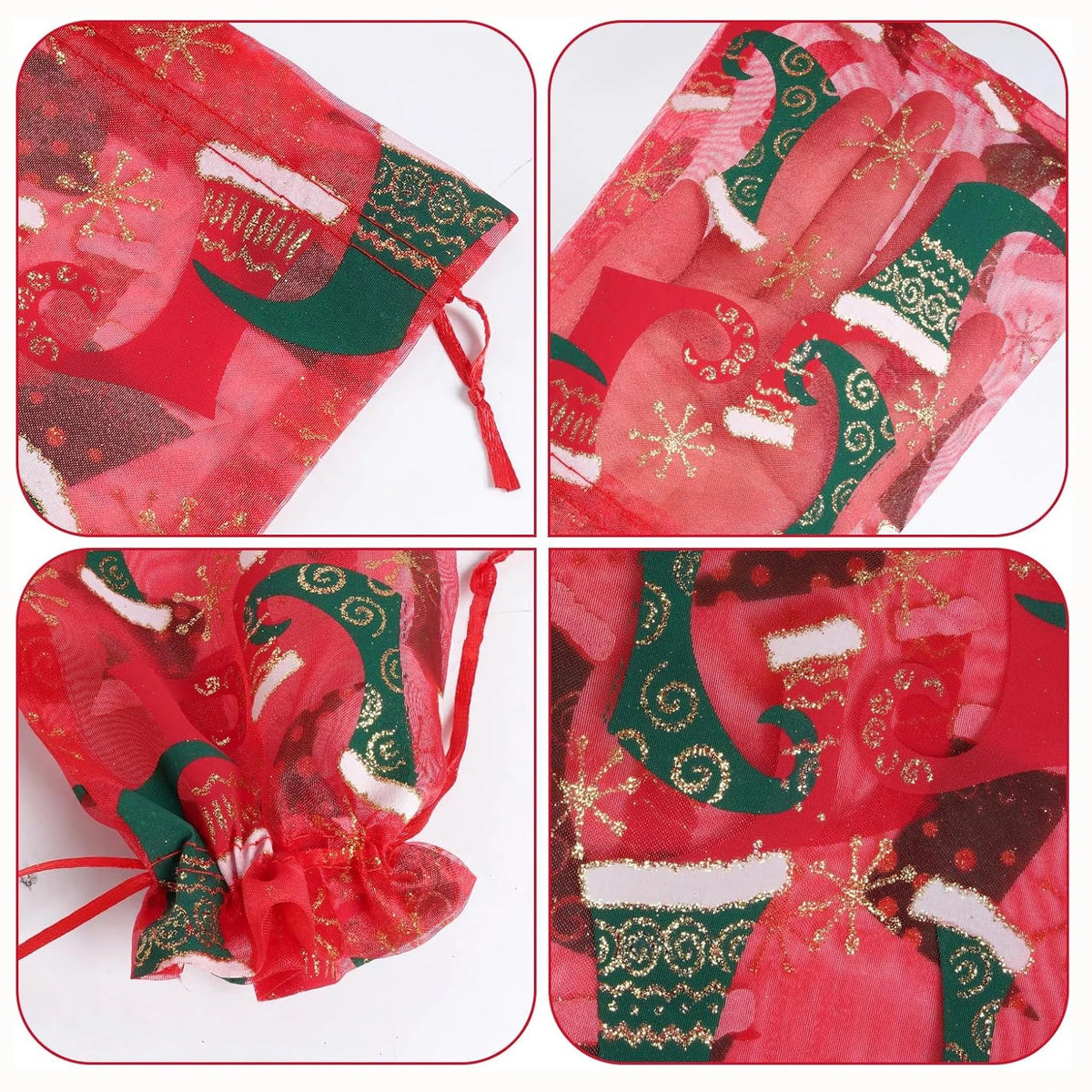 Christmas Drawstring Mesh Gift Bags | Organza Set 3 or 5 Pcs