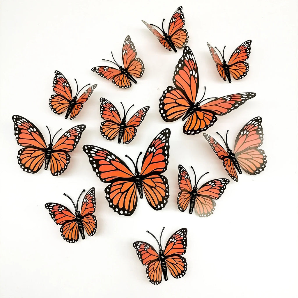 12-Pack 3D Orange & Black Butterfly Wall Decals | Home Decor