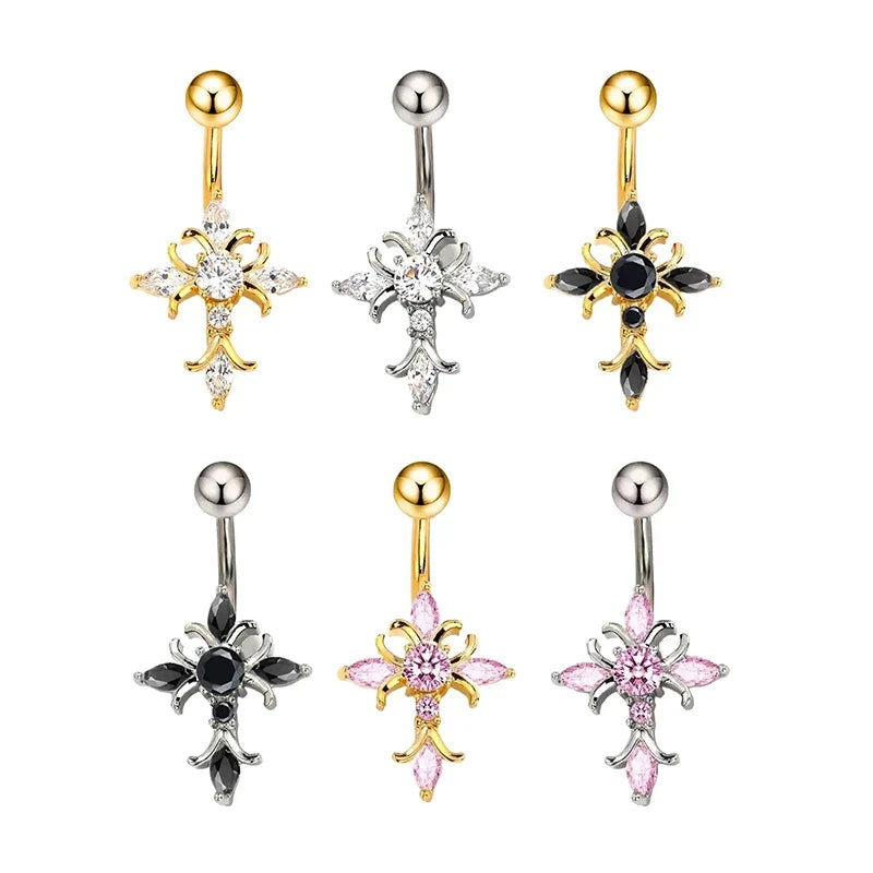 Cross Belly Button Ring – Titanium Navel Barbell | Gold & Silver