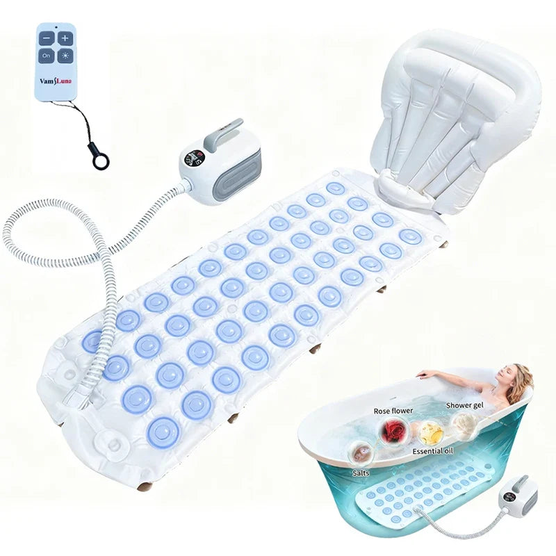 Spa Bubble Bath Massager Mat with Remote & Inflatable Pillow