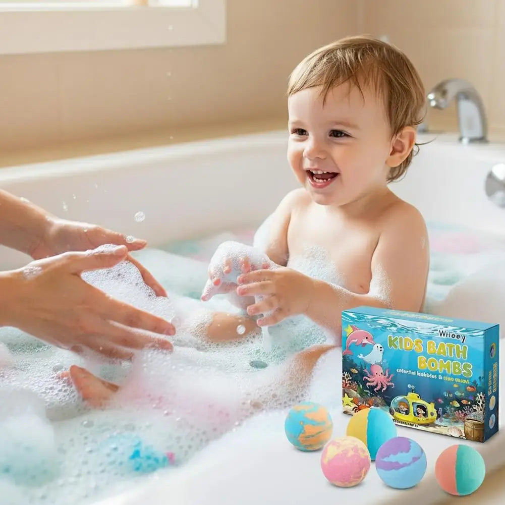 Kids Colorful Bath Bombs – 6 Fizzy Spa Balls Gift Set for Toddlers