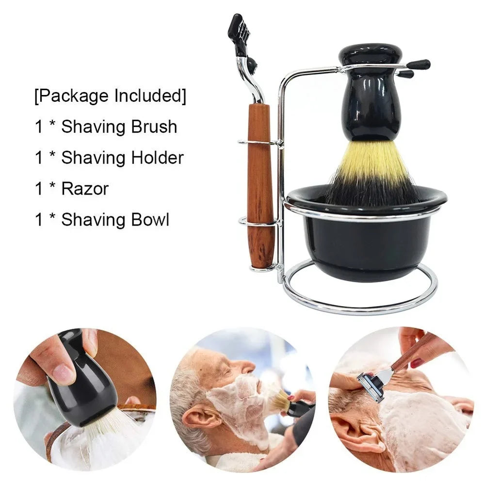 Men's Badger Shaving Set – Brush, Wood Handle, Stand & Bowl