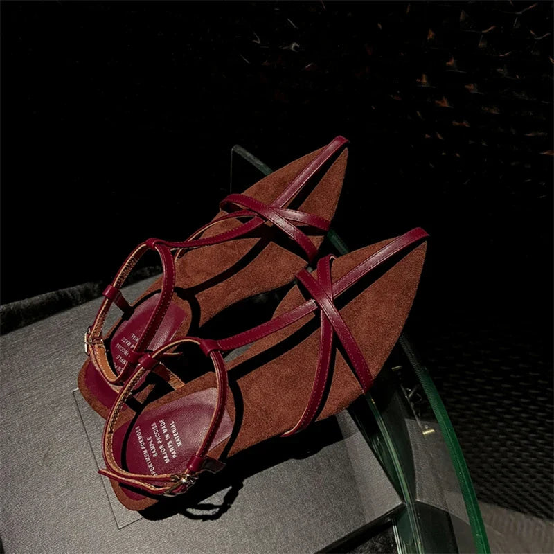 Women's Pointed Toe Square Heel Sandals – Narrow Band Style