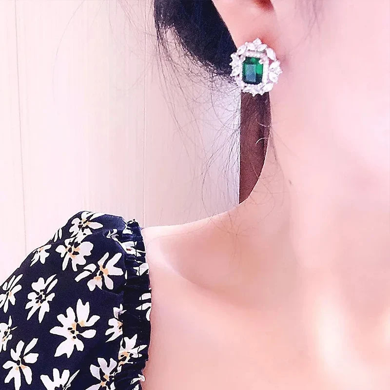 Huitan Cubic Zirconia Stud Earrings – Elegant Women's Gift