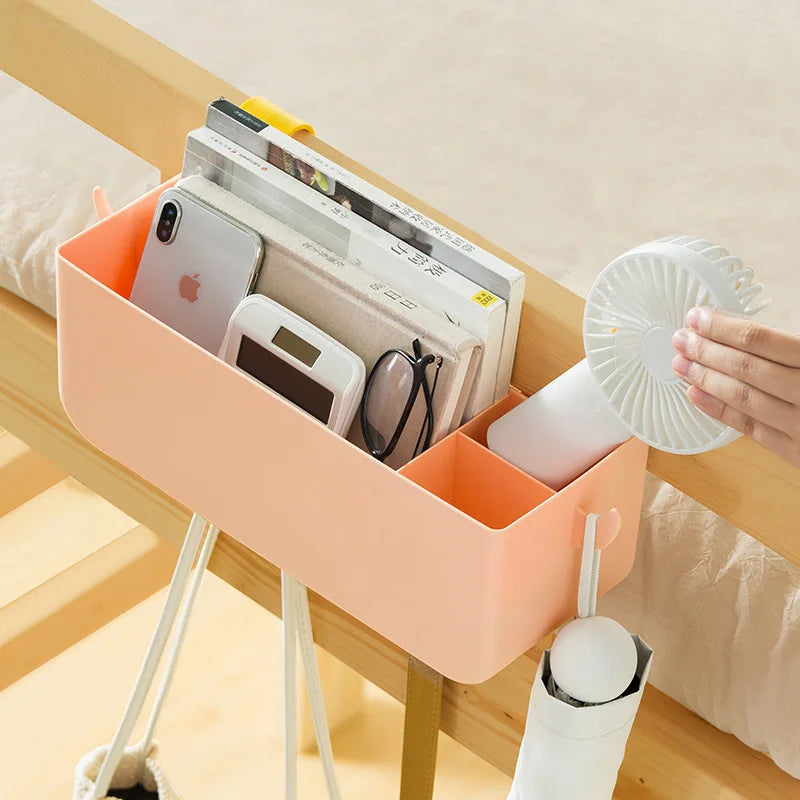 Hanging Bedside Organizer Storage Bed Shelf 2 Hooks Box Dorm Rooms