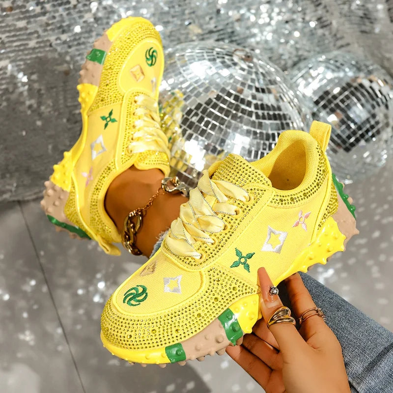 MCDV Women's Embroidery Crystal Sneakers Anti-Slip Lace-Up