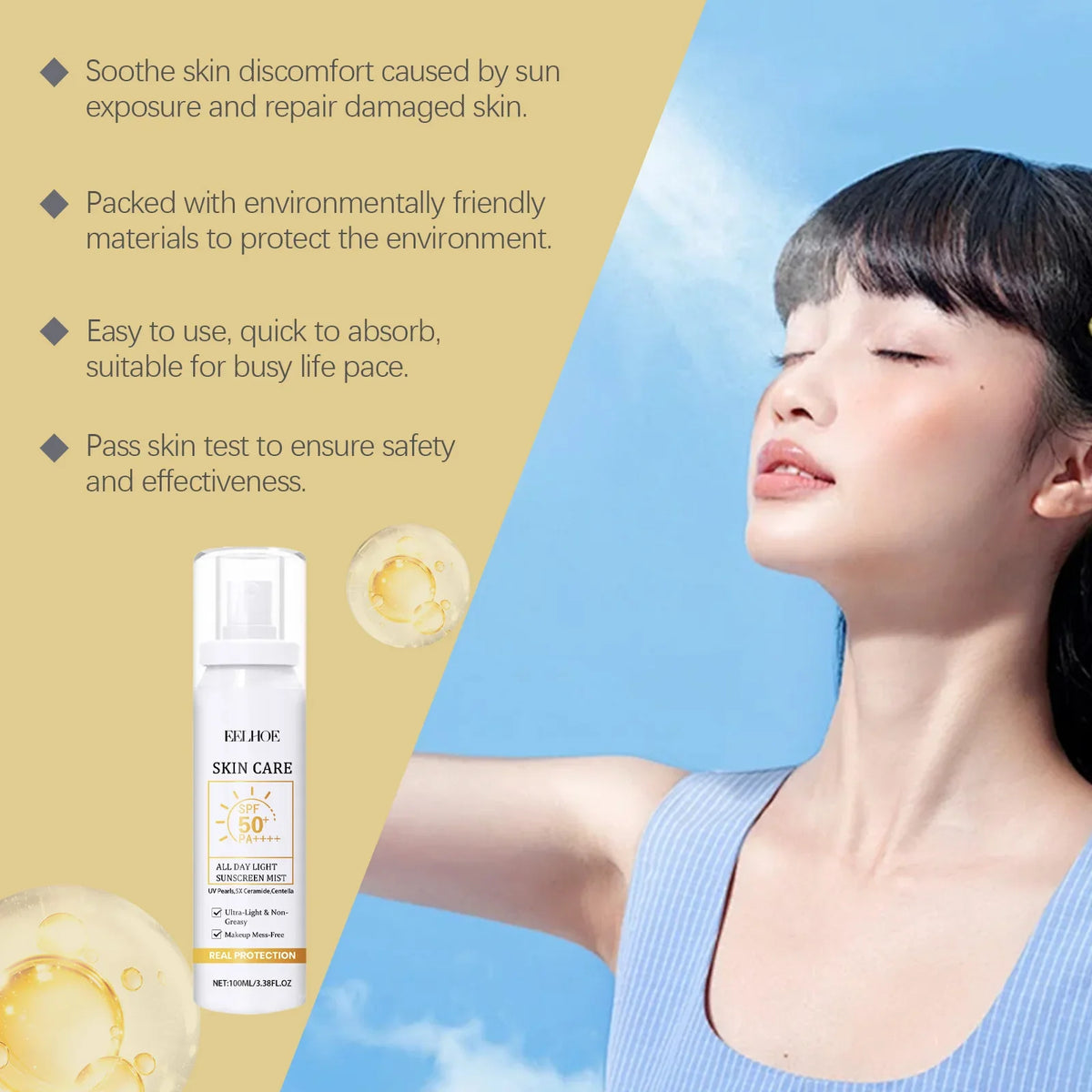 Eelhoe SPF 50+ Sunscreen Spray – Waterproof Face & Body Mist
