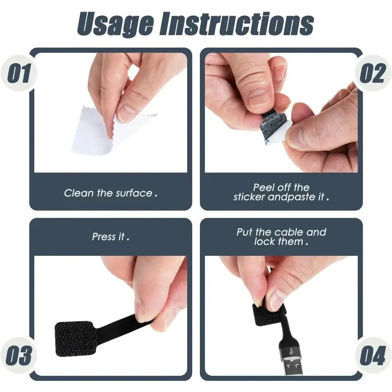 Reusable Velcro Cable Ties & Self-Adhesive Cord Organizer