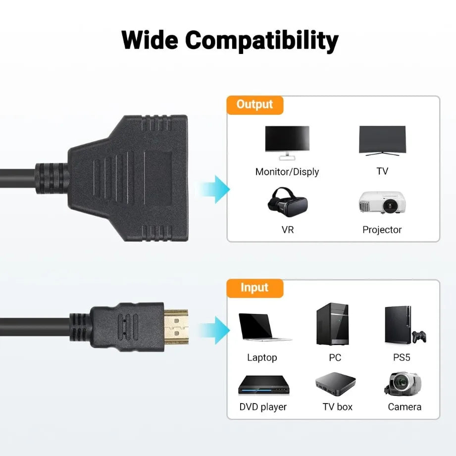 1-In-2-Out HDMI Splitter Cable 1080P | PC, PS4, Xbox, TV