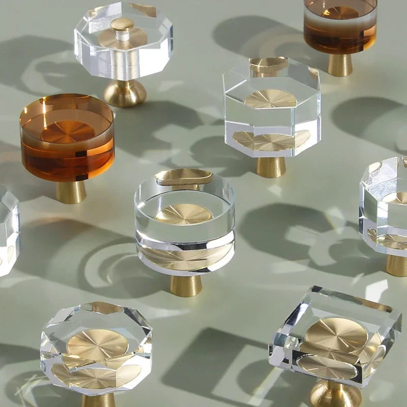 Solid Brass Crystal Glass Cabinet Pull Handle & Drawer Knob