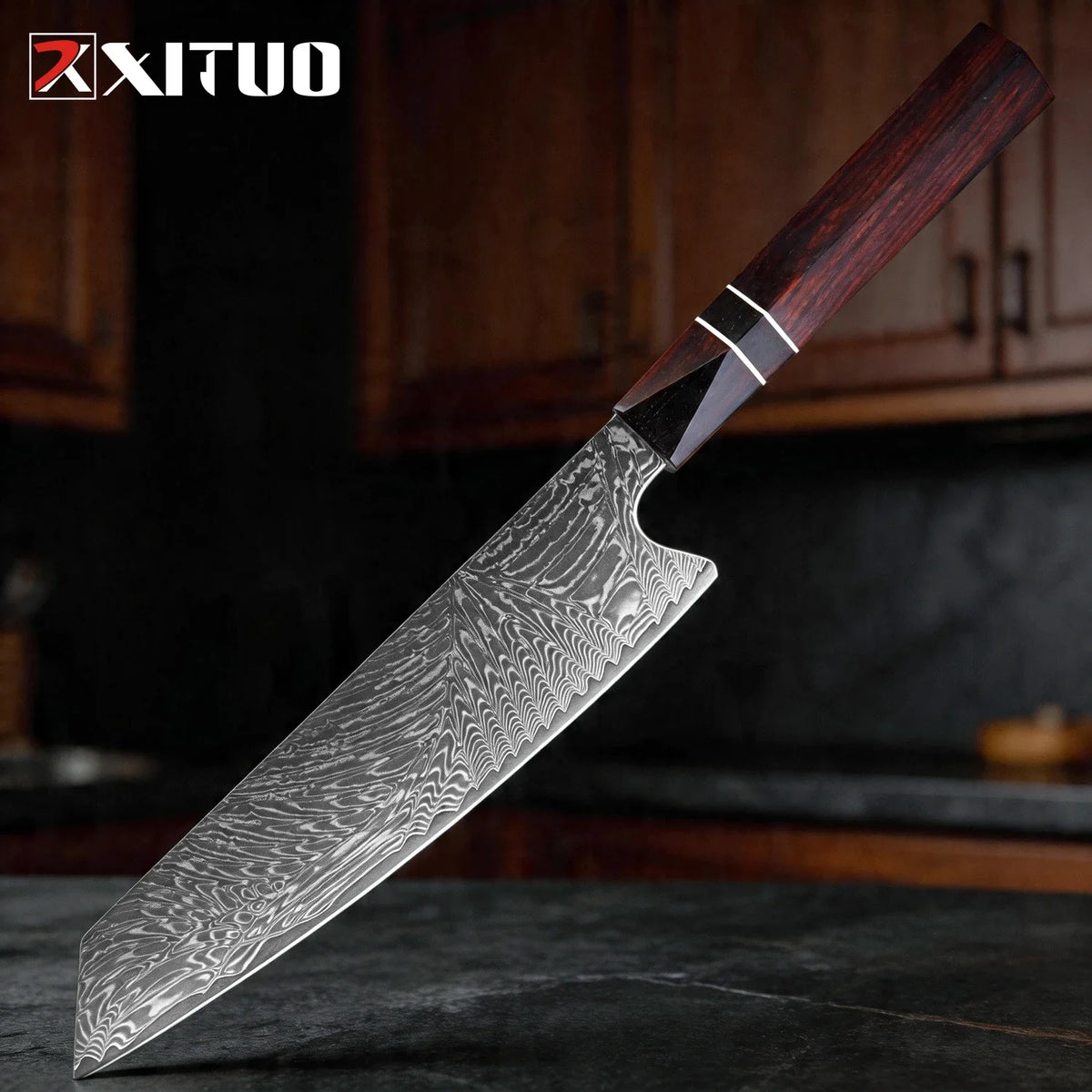 XITUO 8" Kiritsuke Chef Knife – VG10 Damascus Steel & Wood Handle