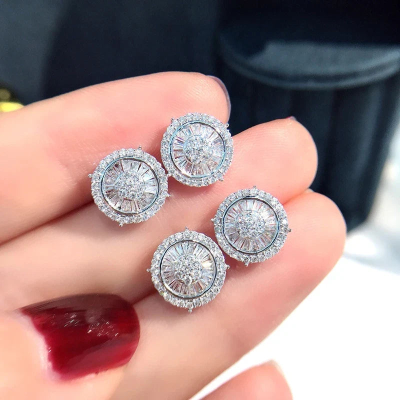 Huitan Crystal CZ Round Stud Earrings – Silver Fashion Jewelry