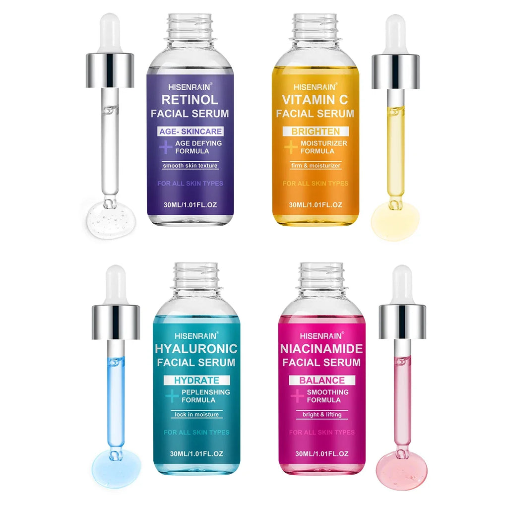 HISENRAIN 4-Piece Face Serum Set – Retinol, Vitamin C & HA