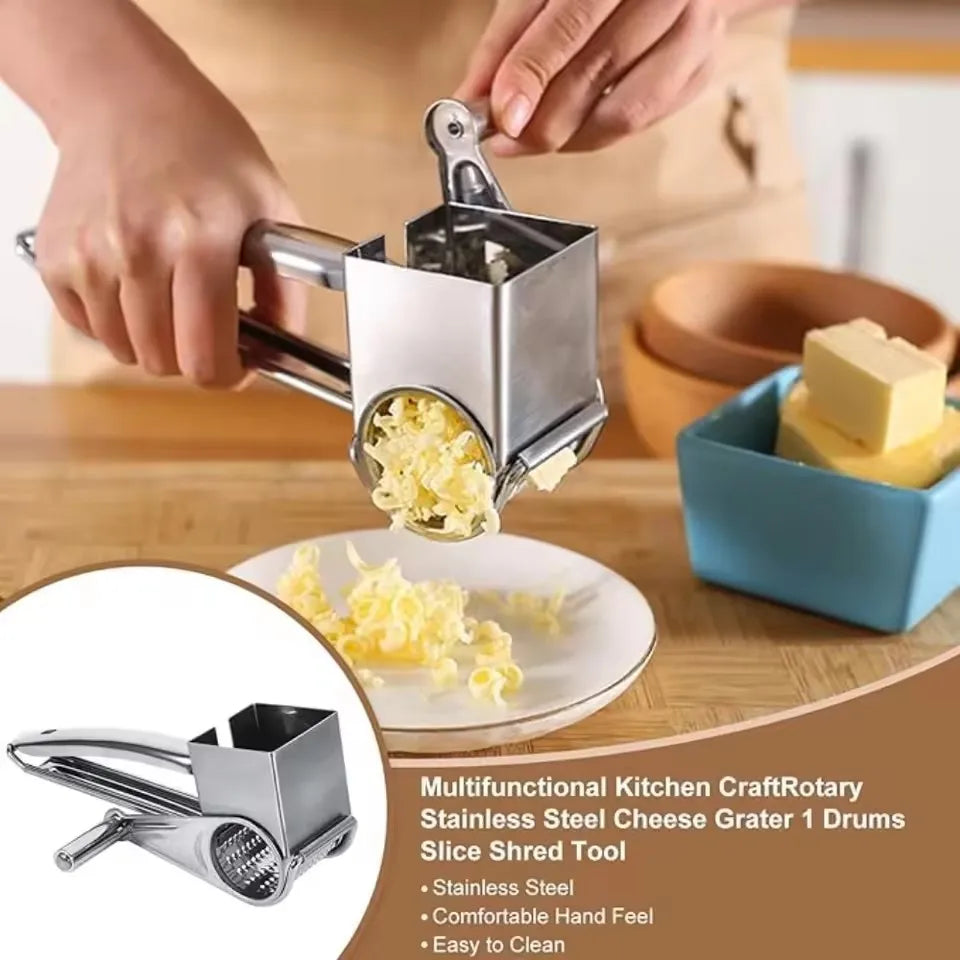 Rotary Cheese Grater – Stainless Steel Multi-Use Vegetable Slicer