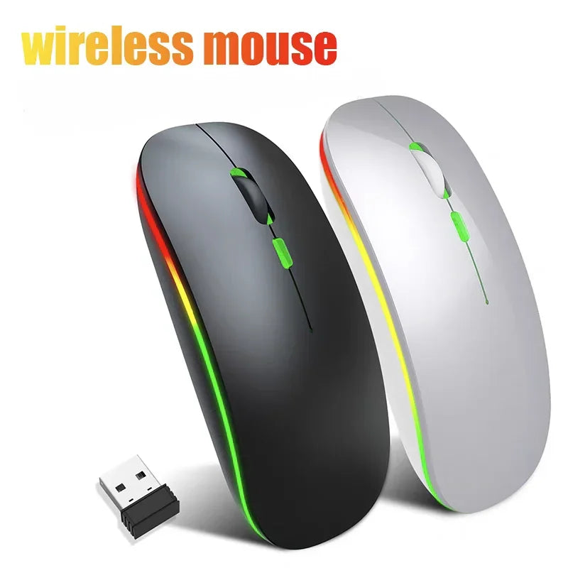 LED Bluetooth-compatible Wireless Mouse 2 4GHz Slim Rechargeable