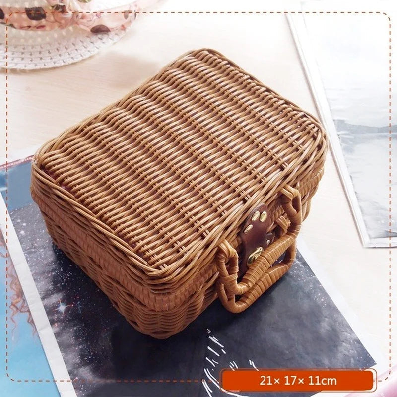 Retro Rattan Woven Storage Basket – Portable Handheld Organizer