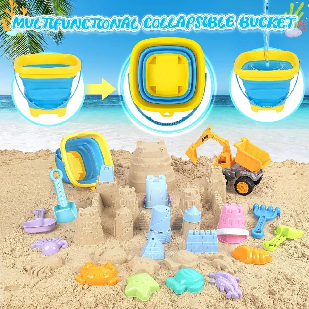 21-Piece Beach Sand Toys Set for Toddlers | Excavator & Castle Molds