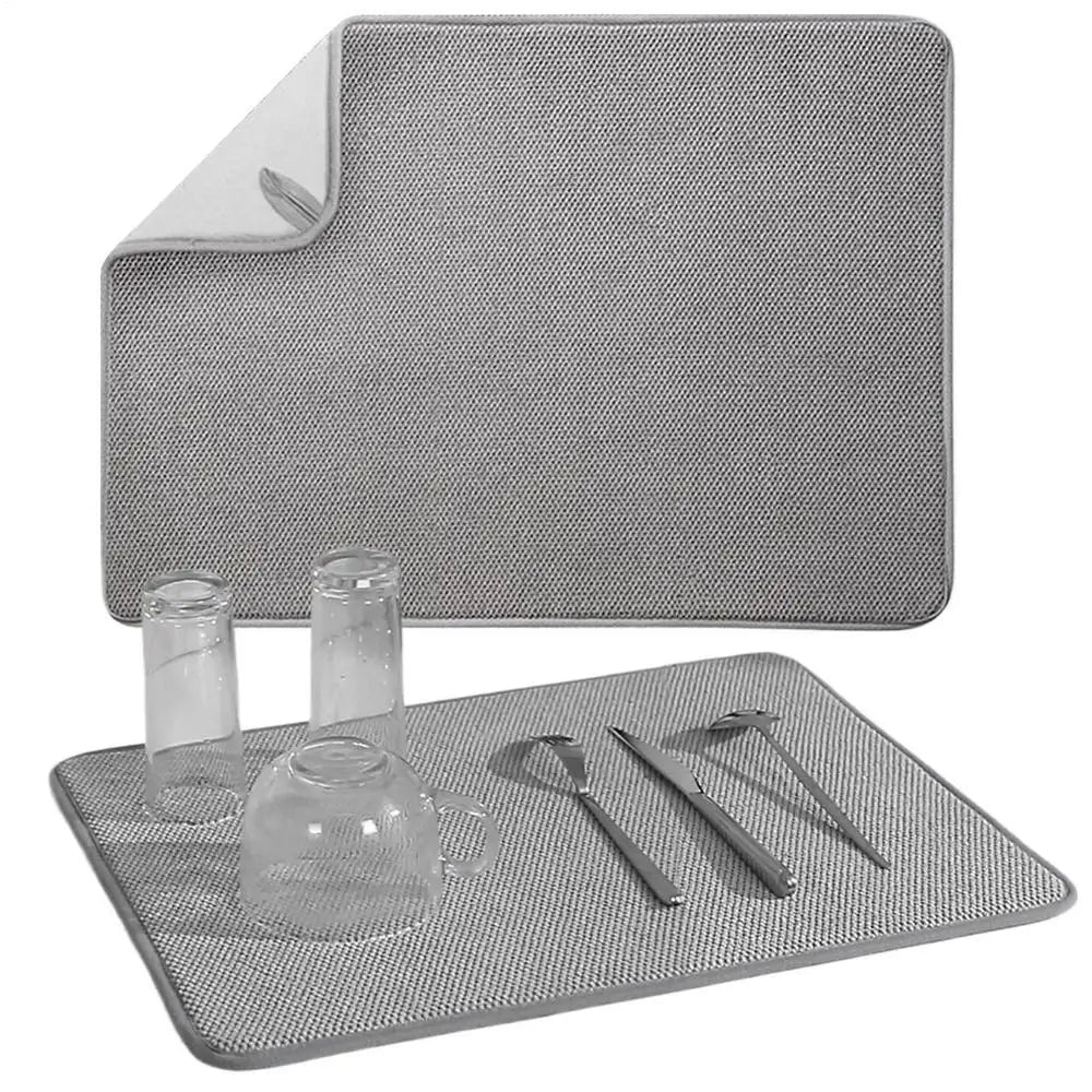 Large Microfiber Dish Drying Mat – Non-Slip Kitchen Counter Pad