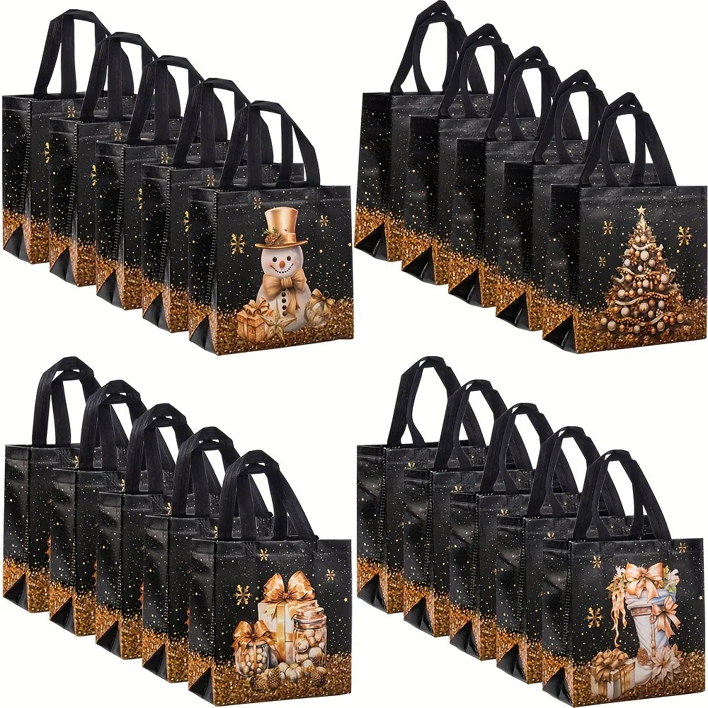 20-Pack Christmas Gift Bags – Snowman, Tree & Stocking Non-Woven