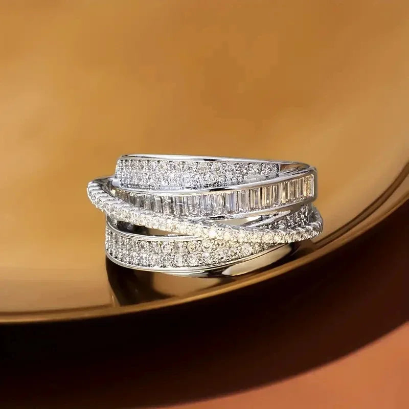 Huitan Iced Out CZ Cross Wedding Ring for Women | Luxury Band