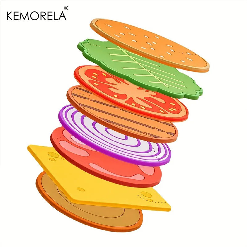 8-Piece Burger Shape Silicone Coaster Set | Fun Kitchen Gift